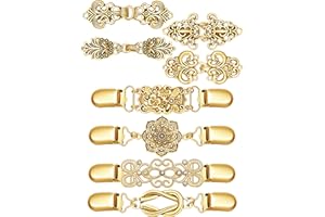 Juinte 8 Pcs Vintage Sweater Cinch Clips to Tighten Dress Pant Waist Retro Shirt Shawl Cardigan Collar Brooch Clips for Women