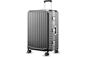 LUGGEX Zipperless Luggage with Spinner Wheels, Polycarbonate Aluminum Hard Shell Suitcase, Checked Large 28 Inch, Charcoal Metallic