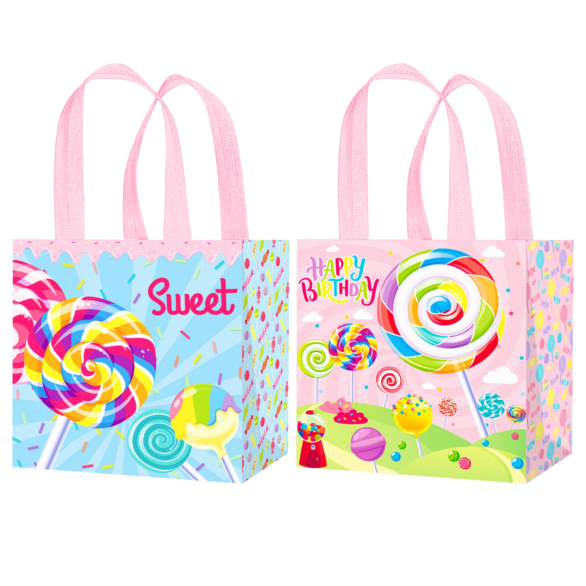 Umoni Candyland Party Goodie Bags - 12Pcs Lollipop Theme Treat Bags With Handles