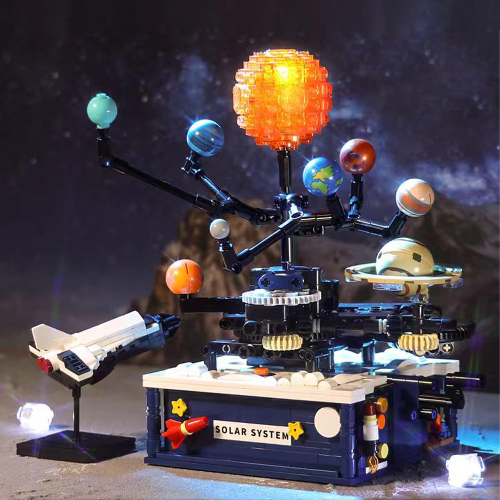 Solar System Building Kit with Lights - Spinning Space Exploration Building Toys - 775PCS with 9 Planets and Rocket Kits, Science Astronomy Educational Gift for Boys and Girls for Kids 8+ Years