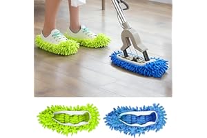 Mop Slippers 2-Piece Floor Cleaning Slippers Reusable Slipper Mop Covers Wearable Floor Cleaner for Household Indoor Use ,Blu