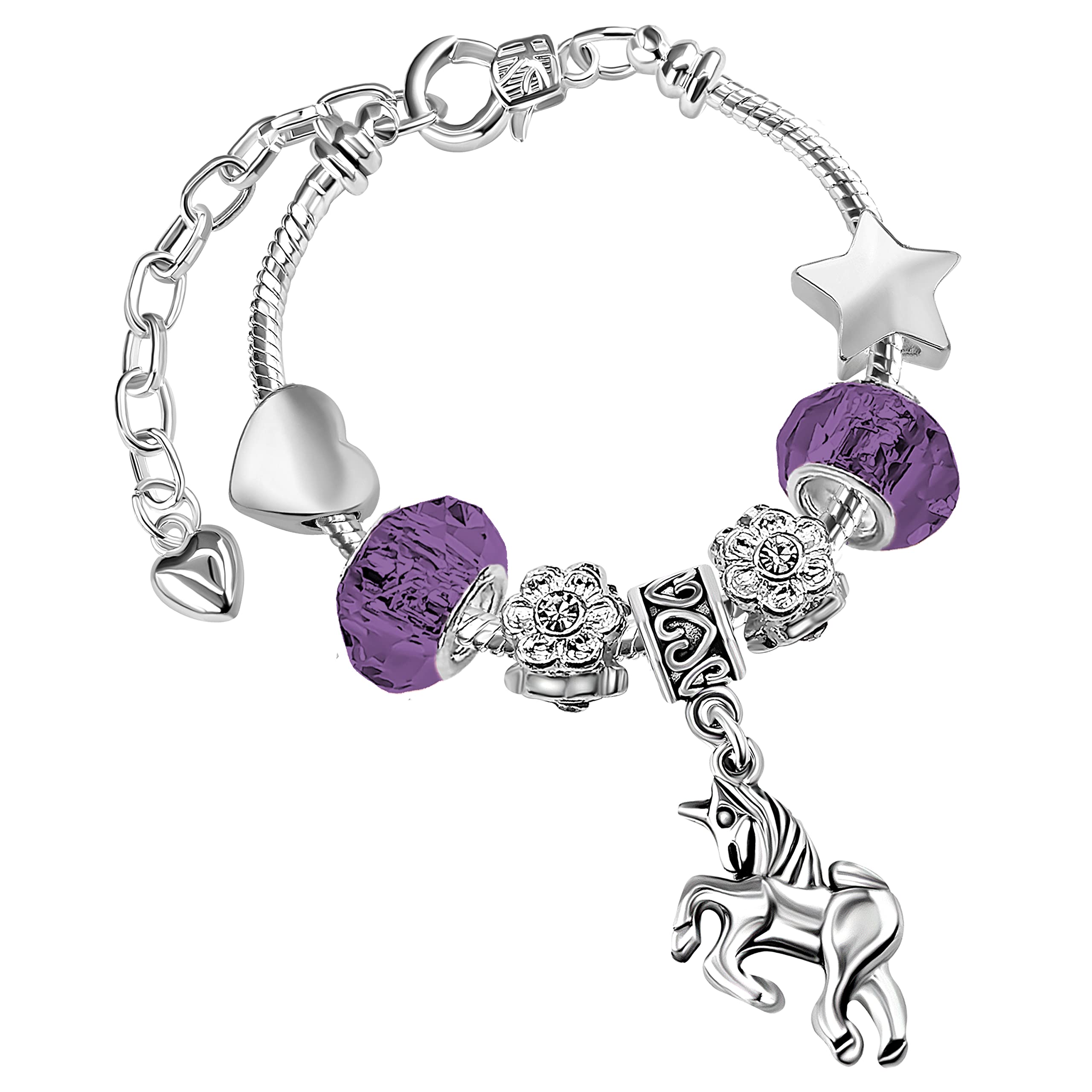 Girls Magical Unicorn Sparkly Purple Crystal Adjustable Charm Bracelet with Gift Box Birthday Gifts for Girls