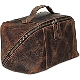KomalC Luxury Leather Men’s Toiletry Travel Bag – Handmade Shaving Kit with Waterproof Interior, Spacious Storage & Carry Handle – leather travel Kit Bag for Men & Women