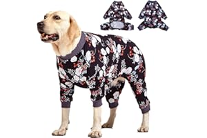 LovinPet Medium/Big Breeds Large Dog Pajamas, Anti Licking, Wound Care/Post Surgery Dogs Pajamas, Lightweight Stretchy Fabric, Beautiful Bouquets Black Print Large Dog Onesies, Pet PJ's, L