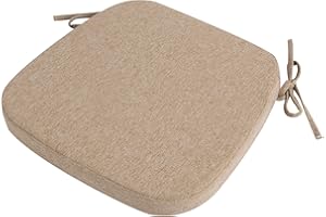 Eiury Kitchen Chair Cushions with Ties - High Density Sponge Seat Cushion and Dining Room Chair Pad 17 X 16.5 Inches Non Slip Rubber Back Seat Cover Machine Washable - Beige