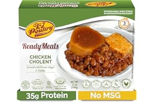 KJ Poultry Kosher Ready Meals - Chicken Chulent & Kugel, MRE Meat Meals Ready to Eat, Shabbos Food, Halal, (1 Pack) Prepared Entree Fully Cooked, Shelf Stable Microwave Dinner Travel Military Camping