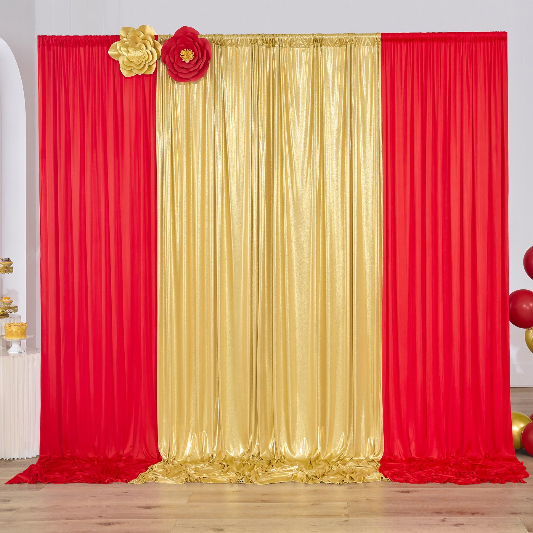 10x10 ft Gold Sequin Backdrop Curtain Panels for Parties, Wrinkle Free Glitter Photo Backdrop Drapes 2 Panels 5x10FT Shimmer Back Drop Cloth for Wedding Birthday Christmas Photography Background