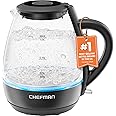 Chefman 1L Electric Tea Kettle with LED Lights, Automatic Shut Off, Removable Lid, Boil-Dry Protection, Hot Water Electric Ke