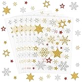 6 Pcs Silver Red and Gold Snowflake Glitter Christmas Stickers, Self-Adhesive Snowflake and Star Stickers for Winter Crafts and Holiday Decorations Home Party