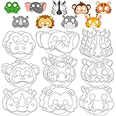 Lonfliness 63 Set Animal Coloring Mask Jungle Paper Crafts Kids Color Your Own Wild Blank DIY Mask Masquerade Birthday Party Dress-Up Decoration Favor School Classroom Activity Game Supplies Animal