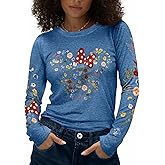 Flafens Long Sleeve T Shirts for Women - Crewneck Womens Graphic Tees Cotton Cute Cool Tshirts Teens Girls Girly