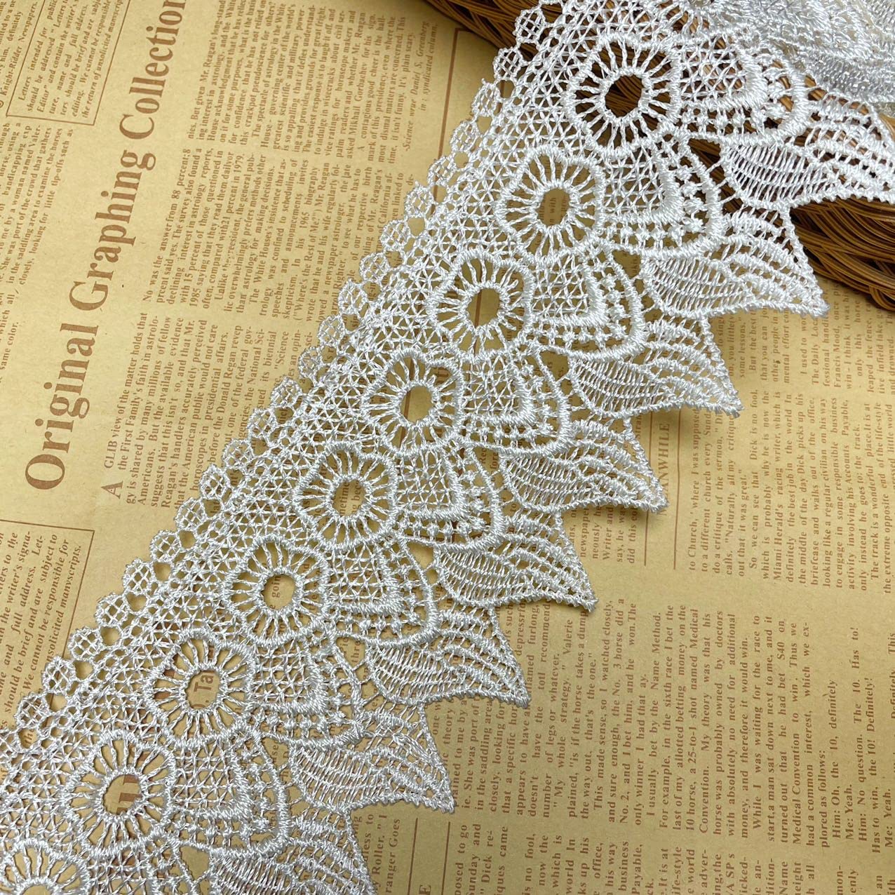 9CM Width Europe Candles Pattern Inelastic Embroidery Lace Trim,Curtain Tablecloth Slipcover Bridal DIY Clothing/Accessories.(2 Yards in one Package) (Ivory)