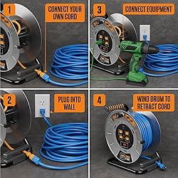 Masterplug 1ft Cord Reel, Metal Cable