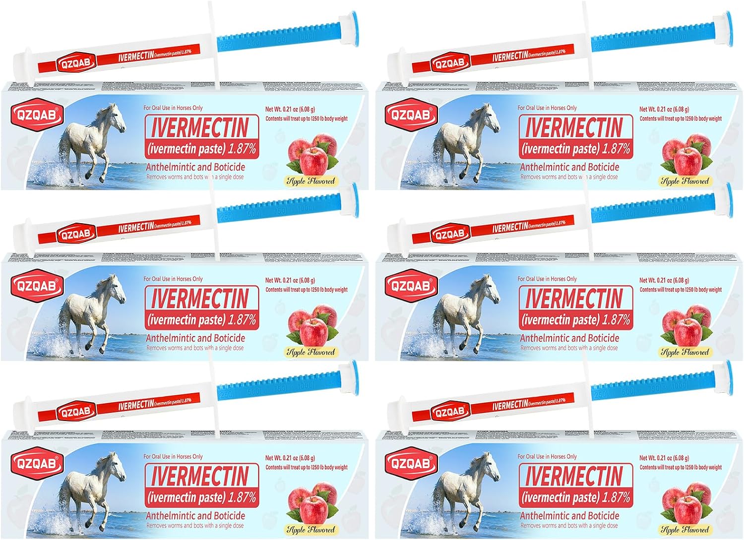 6 Pack Horse Ivermectin Paste Dewormer 1.87%