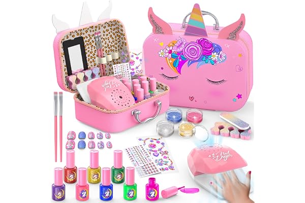 Kids Nail Polish Set for Girls, Non-Toxic Quick Dry Nail Art Salon Kit with Nail Dryer and Peelable Nail Polish,Ideal Gift To