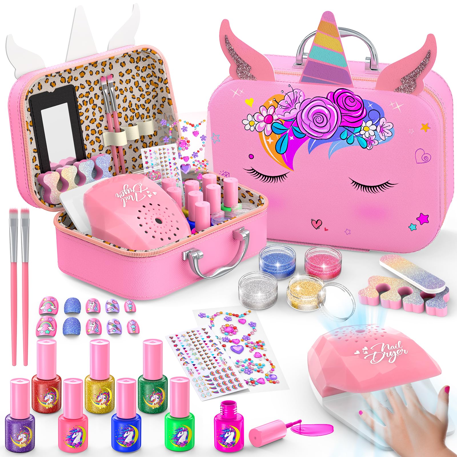Photo 1 of Kids Nail Polish Set for Girls, Non-Toxic Quick Dry Nail Art Salon Kit with Nail Dryer and Peelable Nail Polish,Ideal Gift Toys for Girls Age 3-12