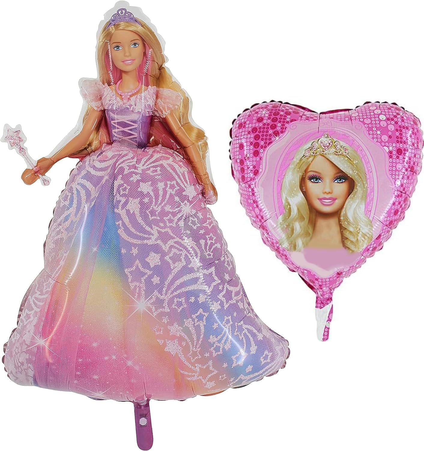 Toyland® 2 Pack Barbie Balloons - 46cm (18") Heart Shaped Character Balloon & Large 107cm (42") Shaped Balloon - Children's Party Decorations
