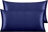 NTBAY Silk Satin Pillowcases 2 Pack 50x75 cm Navy Envelope Closure
