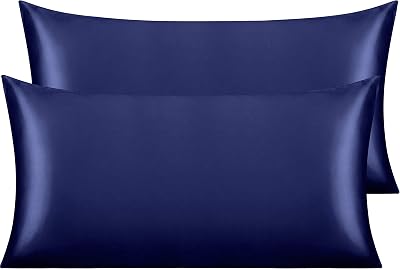 NTBAY Silk Satin Pillowcases 2 Pack 50x75 cm Navy Envelope Closure