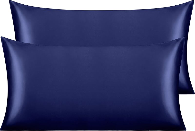 NTBAY Silk Satin Pillowcases 2 Pack 50x75 cm Navy Envelope Closure