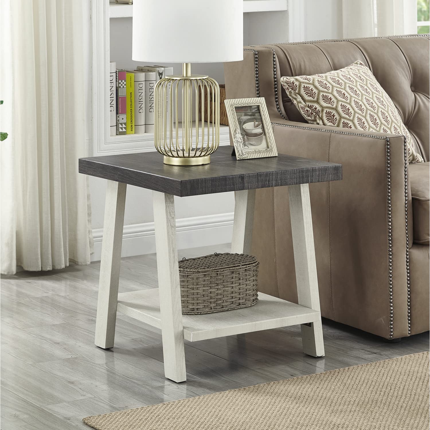 Photo 1 of **MISSING HARDWARE **Roundhill Furniture Athens Contemporary Wood Shelf End Table, Weathered Charcoal and Beige