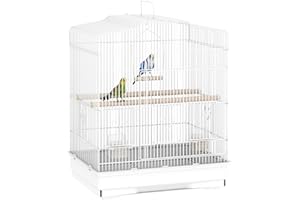 PawHut 23" Large Bird Cage for Finches, Canaries Budgies, Parrot Cage with Accessories Handle, White