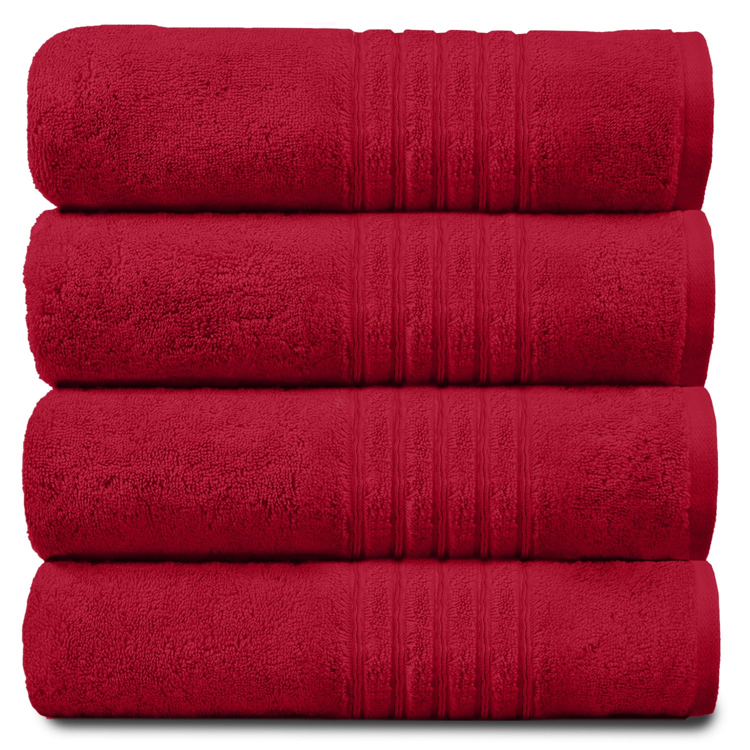 GC GAVENO CAVAILIA Luxury Pack Of 4 Bath Sheets, 100% Egyptian Cotton Towels, 450 GSM Quick Dry Towel, Red, 80X140