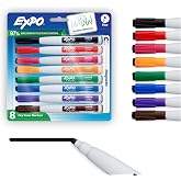 EXPO Magnetic Dry Erase Markers with Built-In Eraser, Fine Tip, Assorted Colors, 8 Count - Classroom White Board, Teacher Supplies, School Locker