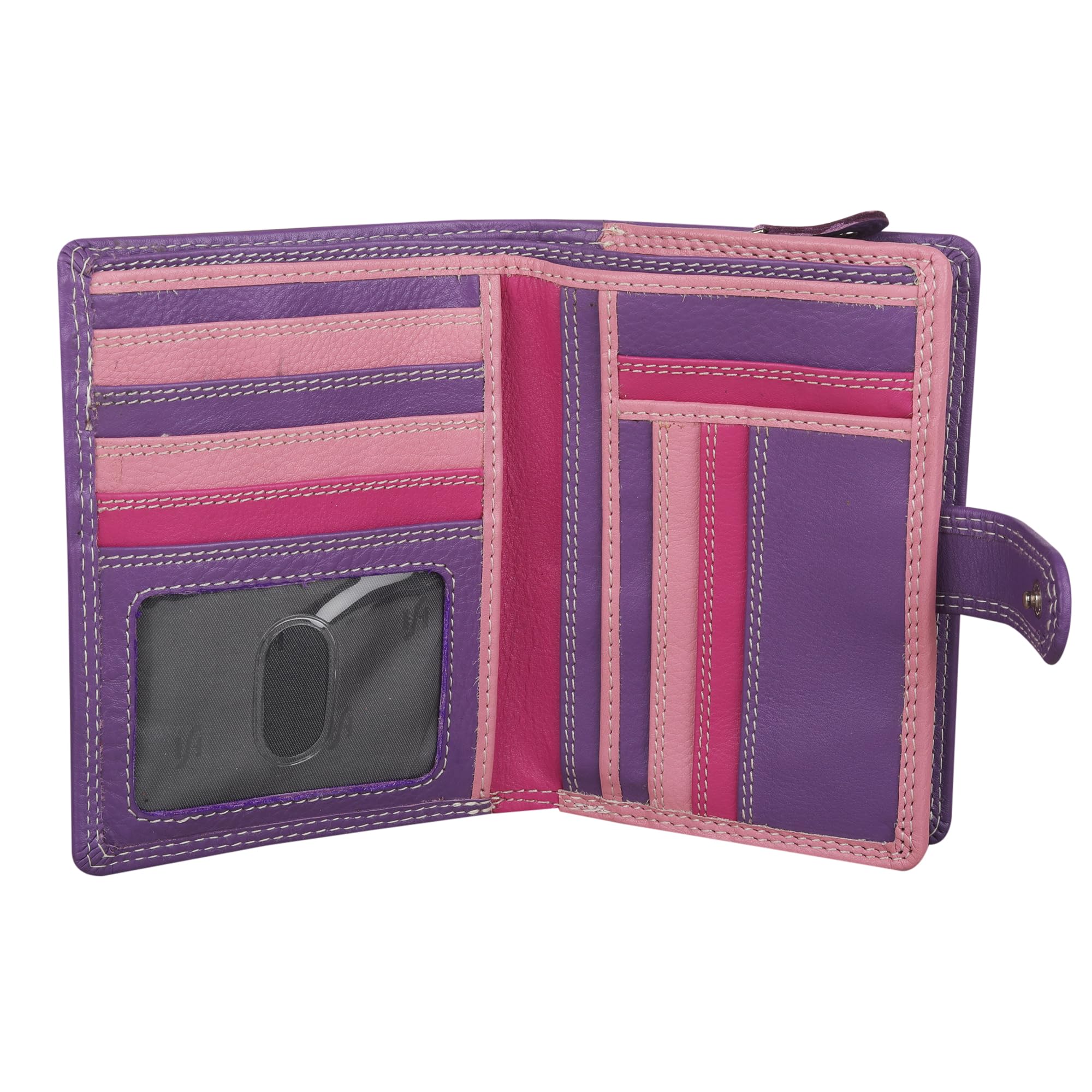 STARHIDE Multicoloured Womens Purse, RFID Blocking Compact Wallet with Extra Card Capacity, Soft Genuine Leather Medium Purse with Zip Around Coin Pocket 5535 (Purple/Multi)