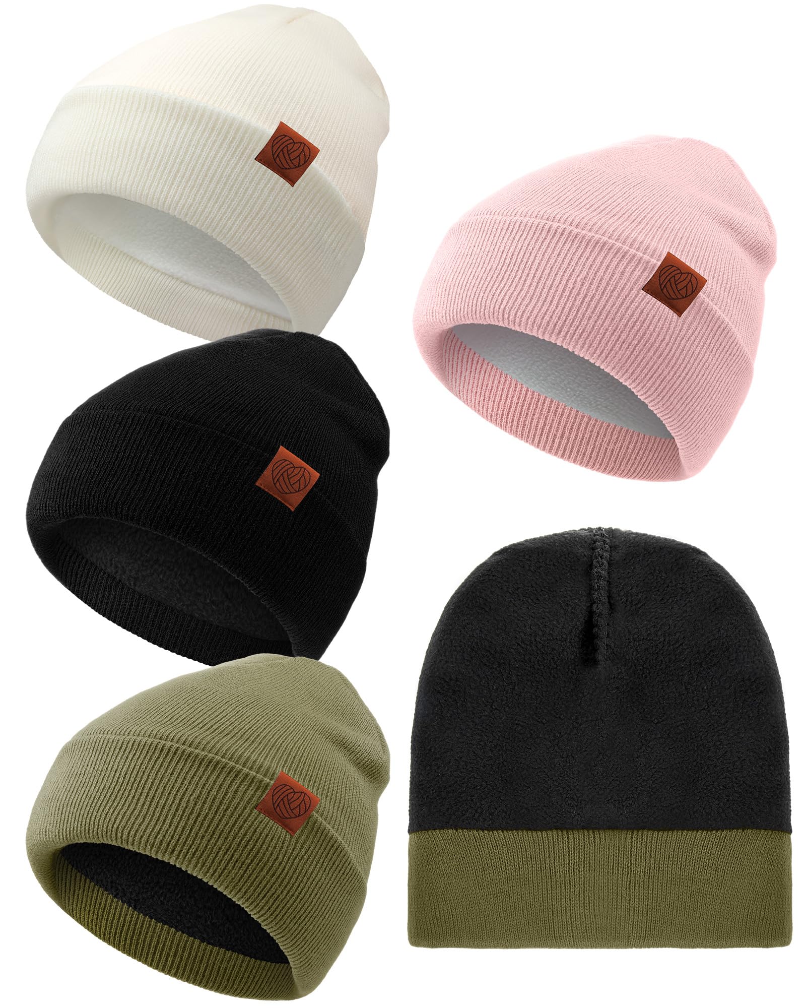 4 Pack Beanie Hats for Women Fleece Lined Winter Hats Soft 