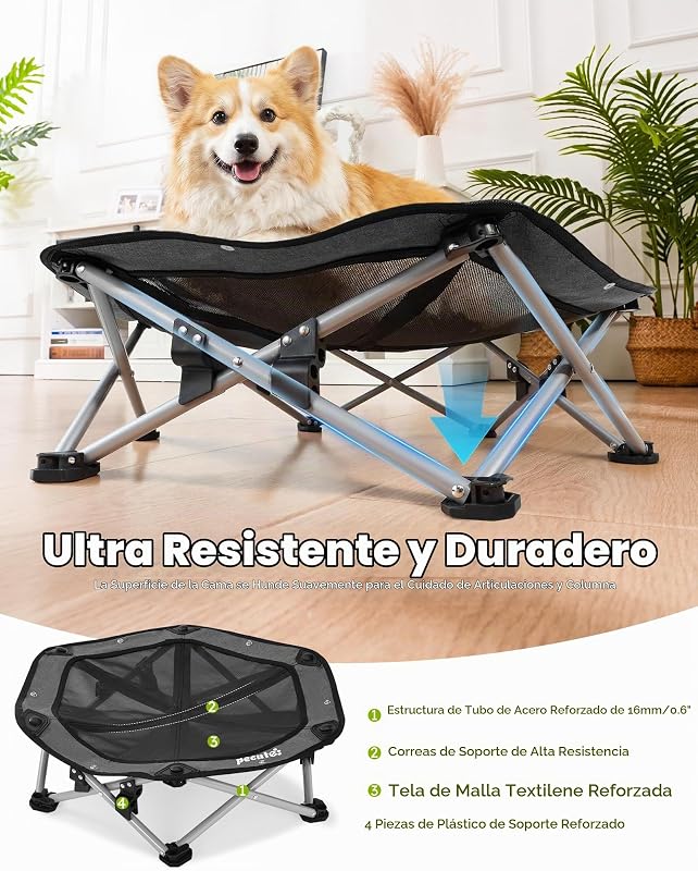 Cama Elevada para Perros Medianos con Manta Refrescante, Sin Montaje, Apto para Gatos y Perros, Plegable para Interior y Camping, Tamaño L, Soporta hasta 60kg, Gris