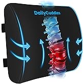 DailyCuddles Lumbar Support Pillow for Office Chair Back Support - Memory Foam Lumbar Pillow for Car or Gaming Chair, Ergonomic Back Cushion with Adjustable Strap for Long-Hour Sitting (Black)