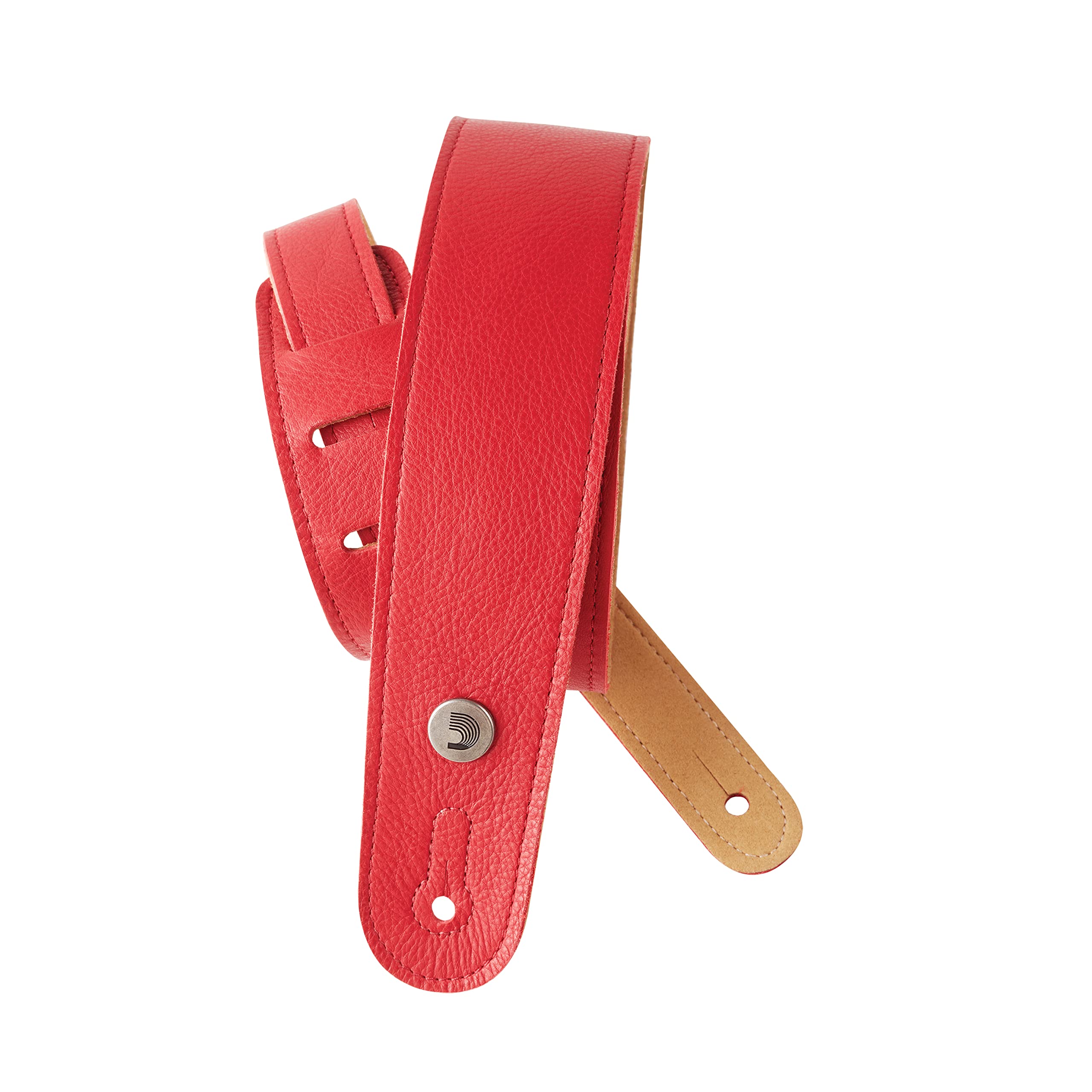 Planet Waves D'Addario Leather Guitar Strap - Electric, Acoustic & Bass Guitar Strap - Slim 2" Width, Red