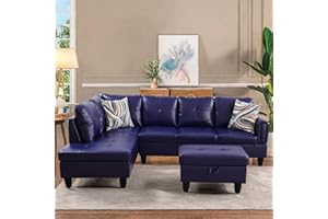 FONTOI L Shaped Sectional Couches, Leather Couch Modular Sectional Sofa with Ottoman Storage, Modern L Shaped Couch with Chaise for Living Room Bedroom Apartment Furniture, Blue