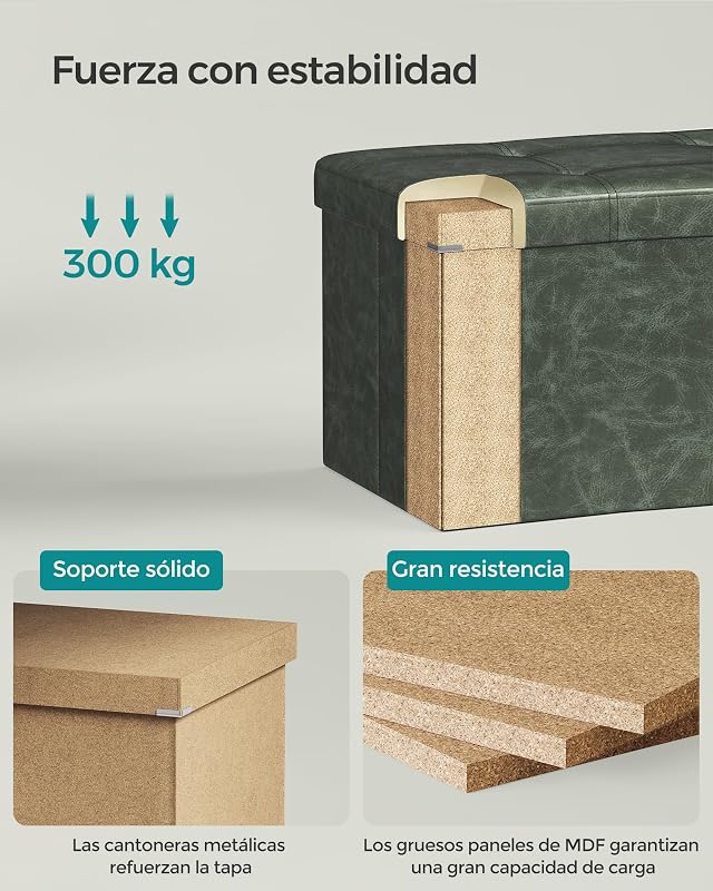 Folding Storage Ottoman Bench Forest Green LSF070C01