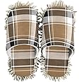 Kigai Microfiber Cleaning Slippers Brown Plaid Washable Mop Shoes Slipper for Men/Women House Floor Dust Cleaner, Size M