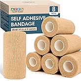 AZEN 8 Pack Self Adhesive Bandage Wrap, 4" X 5 Yards Elastic Cohesive Bandage Wrap, Skin Color Athletic Tape, Ankle Tape, Tattoo Grip Tape Wrap, Vet Wrap