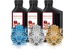RepRapper 3D Printer Resin, 405nm Fast UV-Curing Color Change 1kg Standard Resin Pack, Photopolymer 3D Printing Resin with Metallic Shine for LCD Printer, Blue/Brass/Silver 3 * 1000g