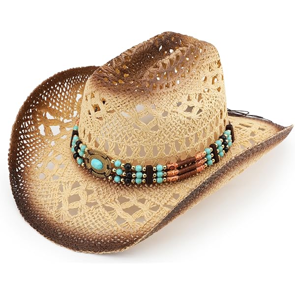 Straw Western Cowboy Hat with Bull Head Studded Band Wide Brim KA Studded Bull Head Strap Straw Western Cowboy Hat main image 2