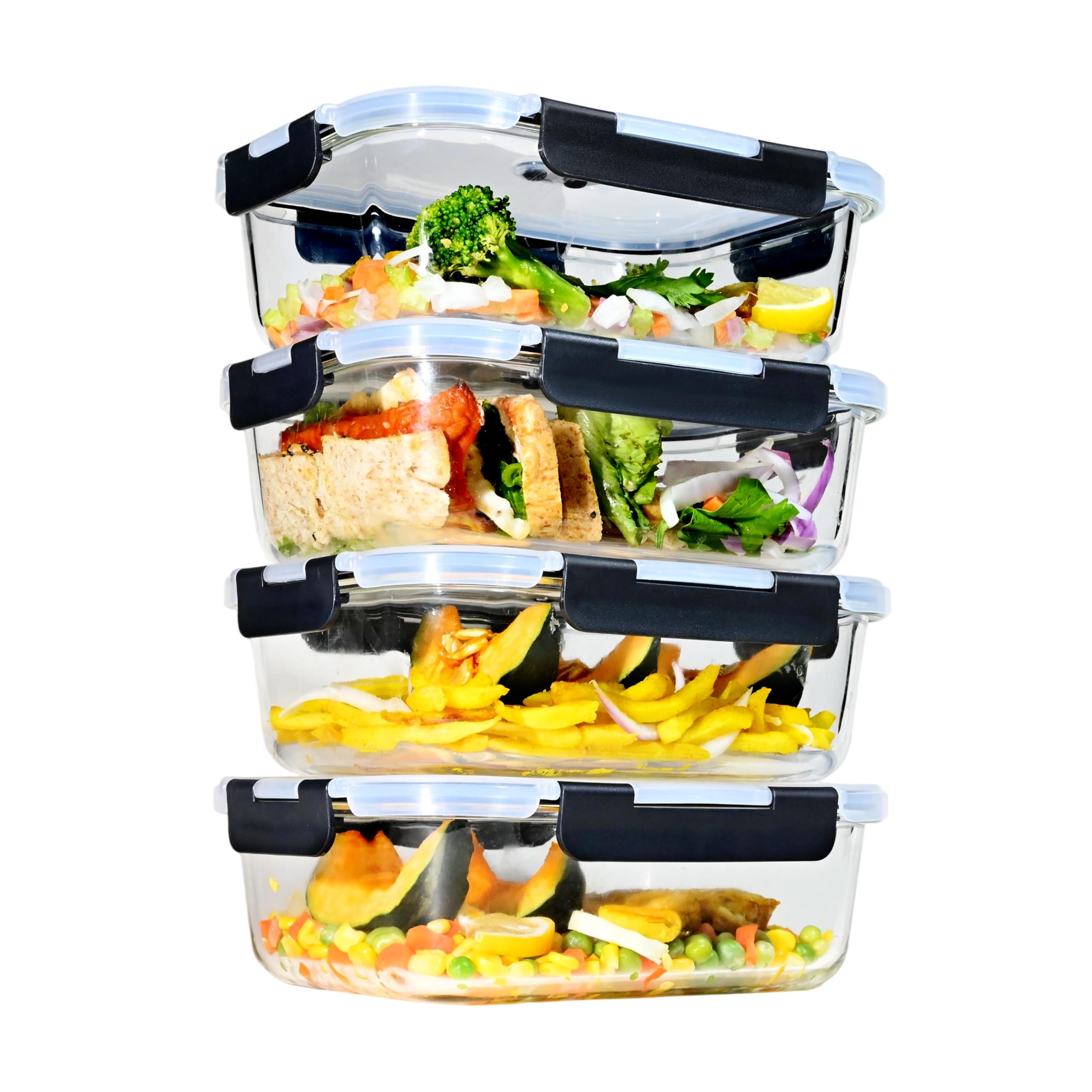 ERUIV Meal Prep Boxen Glas, [4 Behälter + 4 Deckel] Meal Prep Glas-1520ml, Frischhaltedosen Glas, Gefrierdosen Set Mit Dampfventil, Glasdose transparent Mit Deckel, BPA-freie Vorratsdose Glas