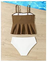 SHENHE Girl's 2 Piece High Waisted Ruffle Waffle