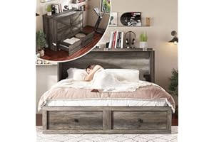 AMERLIFE Queen Murphy Bed with Storage & Charging Station, Farmhouse Murphy Cabinet with Foldable Panel, Noisy Free, for Living Room, Guest Bedroom, Office, Rustic Grey