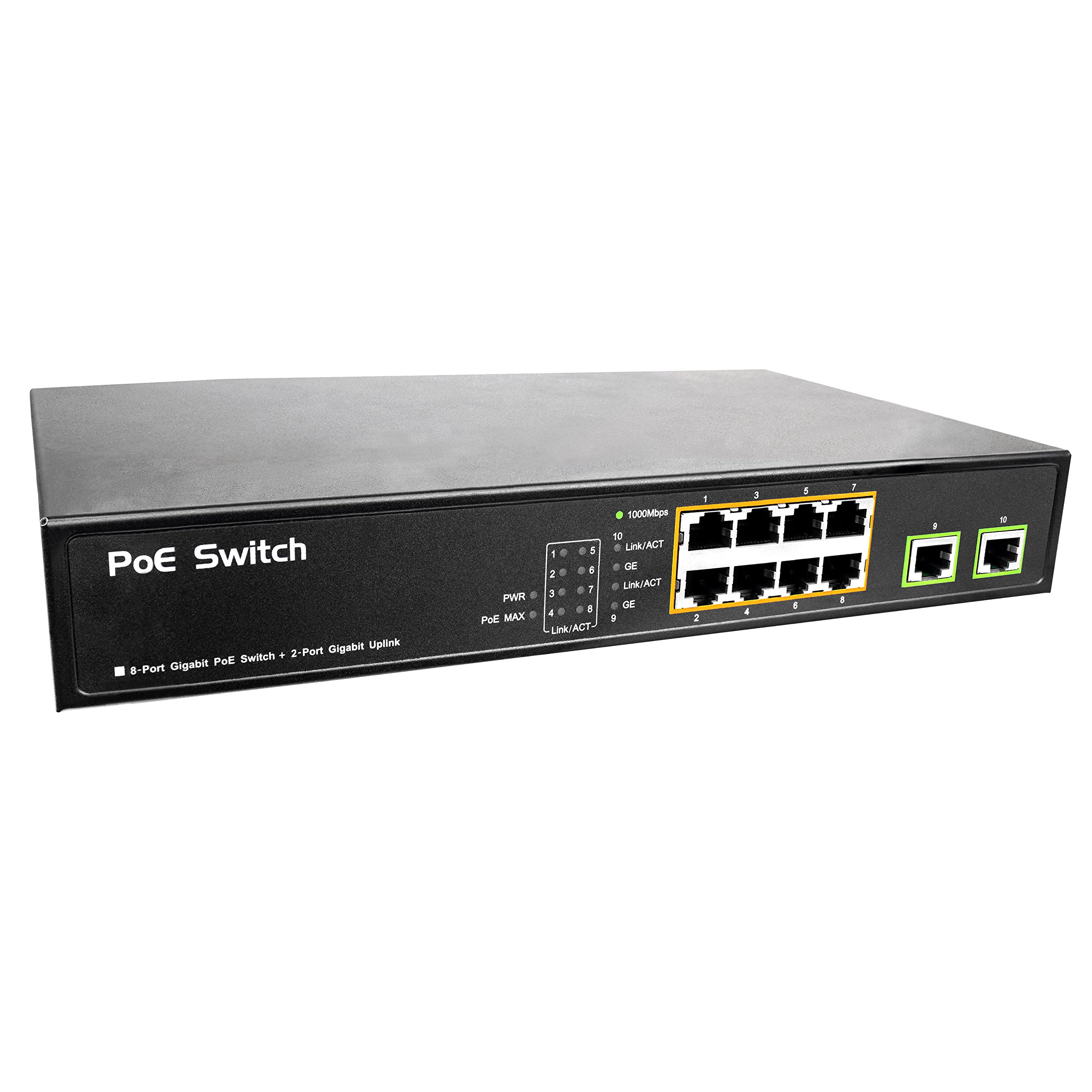 BV-Tech 10 Gigabit Ports PoE/PoE+ Switch (8 PoE+ Ports | 2 Uplink Port) - 19'' Rackmount -130W- 802.3at by BV-Tech