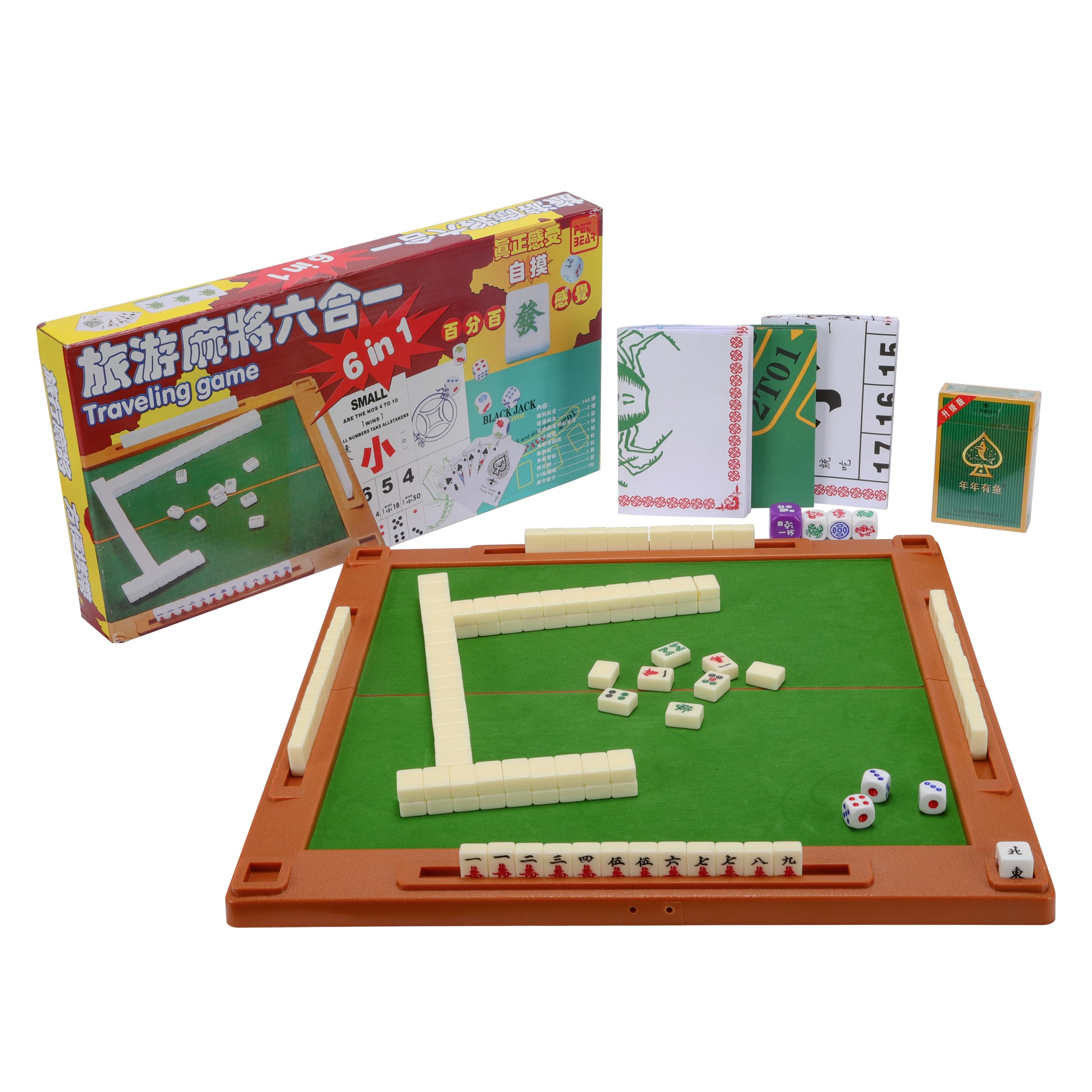 Photo 1 of drizzle Travel Mahjong Set 6 in 1 with Mahjong Table - 146 Tiles Portable Size Mah-Jongg - Poker Size Drawings Fish & Shrimp & Crab Drawings Blackjack Drawings - Travel Board Games Dormitories ????