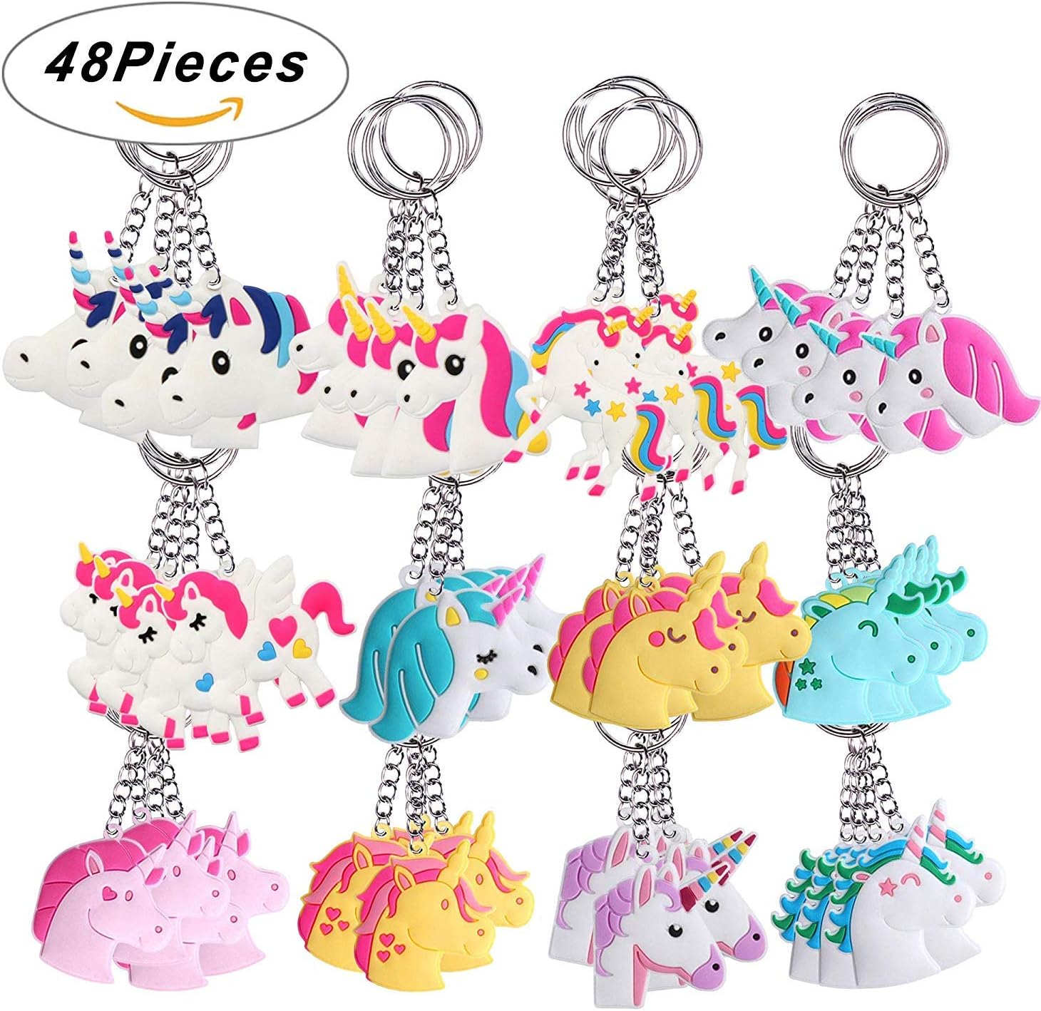 Unicorn Party Supplies, 48Pcs Unicorn Keychain Key Ring Decoration Birthday Party Favor Supplies Gifts for Kids, Unicorn Party Bags,Unicorn Gifts for Girls & Boys