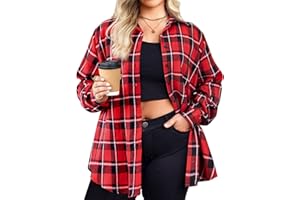 Zeagoo Womens Plus Size Flannel Plaid Shirt Long Sleeves Button Down Shirts Casual Collared Shacket Tops