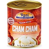 Rani Cham Cham (Oval-shaped Bengali Sweet) 35.3oz (2.2lbs) 1kg, Approximately 14 pieces, Easy Open Lid ~ Ready to eat | Gluten Free | Non-GMO | Kosher | Indian Origin