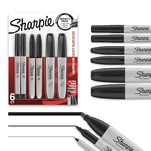 Sharpie Permanent Markers Variety Pack, Featuring Fine, Ultra-Fine, and Chisel-Point Markers, Black, 6 Count