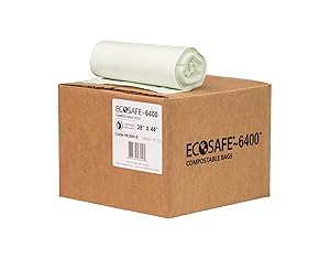EcoSafe-6400 HB2844-8 Compostable Bag, Certified Compostable, 35-Gallon, Green (Pack of 135)
