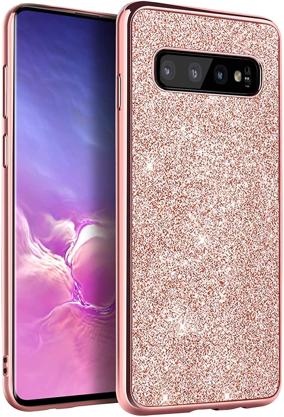 YINLAI Samsung Galaxy S10 Case,Galaxy S10 Case Women Girls Glitter Bling Slim Shockproof Protective Sparkly Thin Phone Cases Cover for Samsung Galaxy S10 Case 6.1"(2019), Rose Gold/Pink